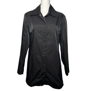 Anne Klein Black Collar Snap Front Raincoat Trench Coat Jacket Size Medium